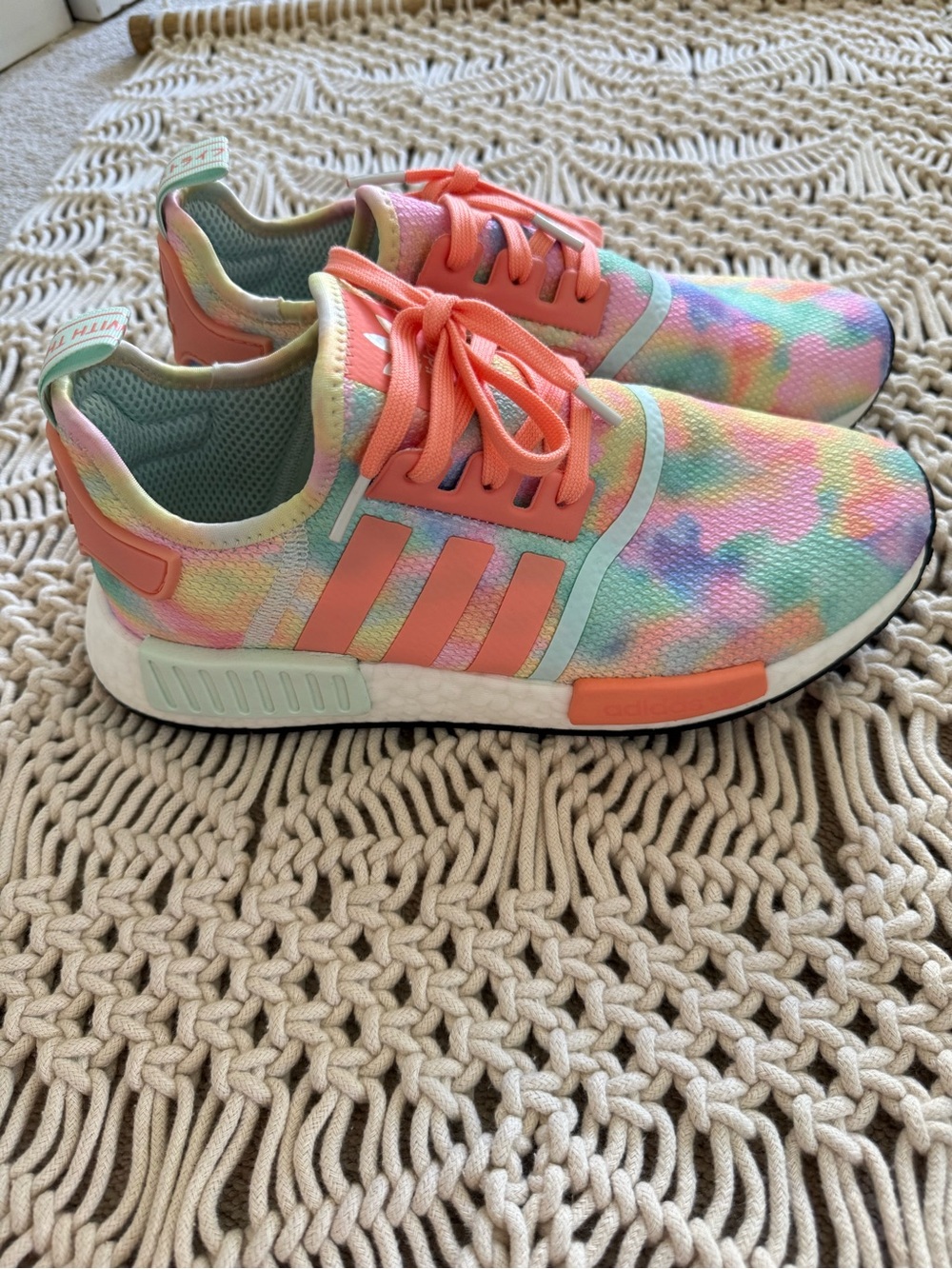adidas womens Multicolor Pastel Tie-Dye Sneakers with Coral Accents